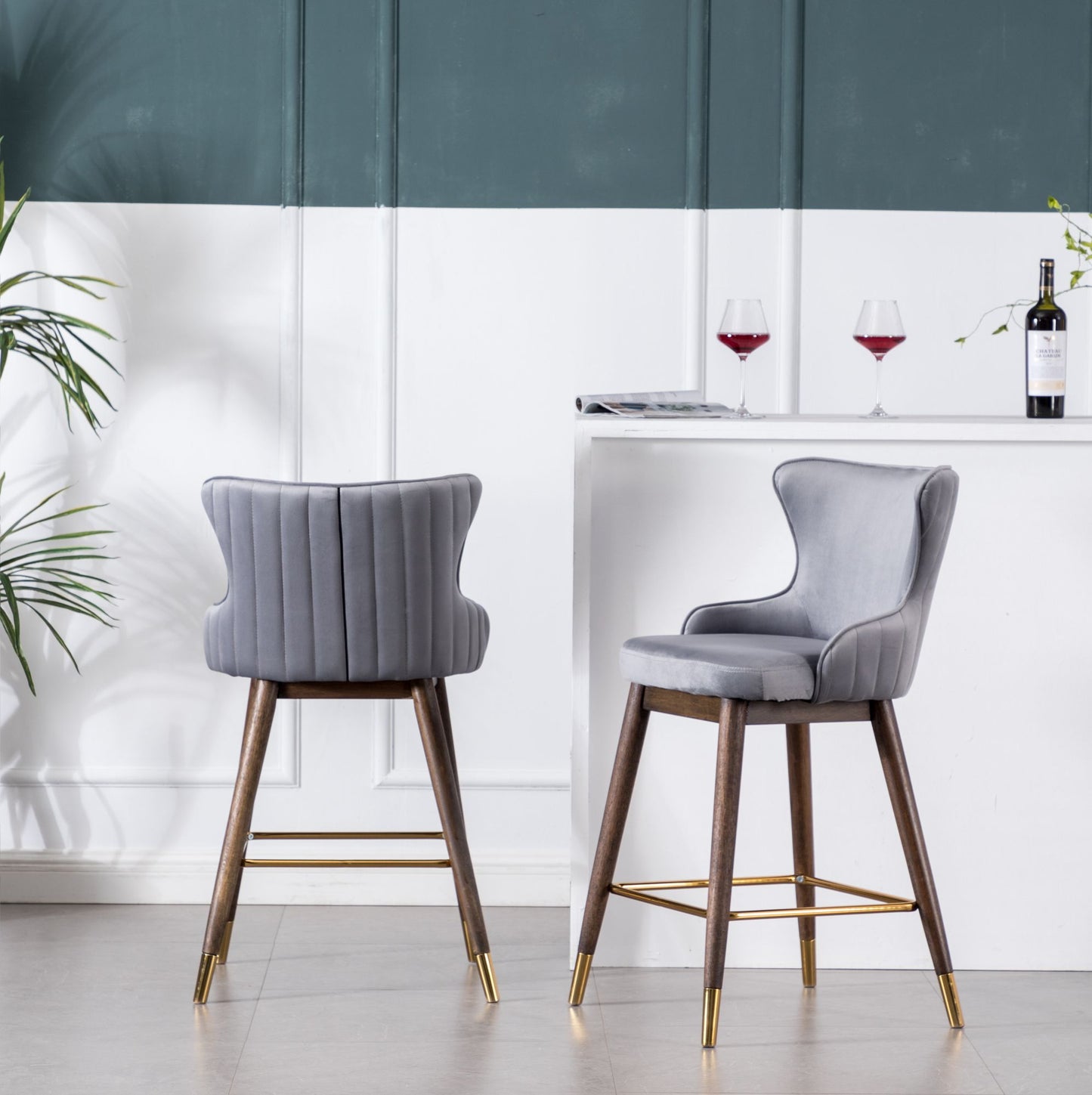 Leland Fabric Upholstered Counter Height Wingback Stools, Set of 2, Gray image 5