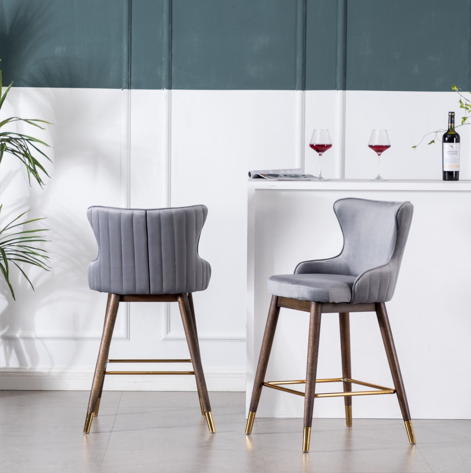 Leland Fabric Upholstered Counter Height Wingback Stools, Set of 2, Gray image 5