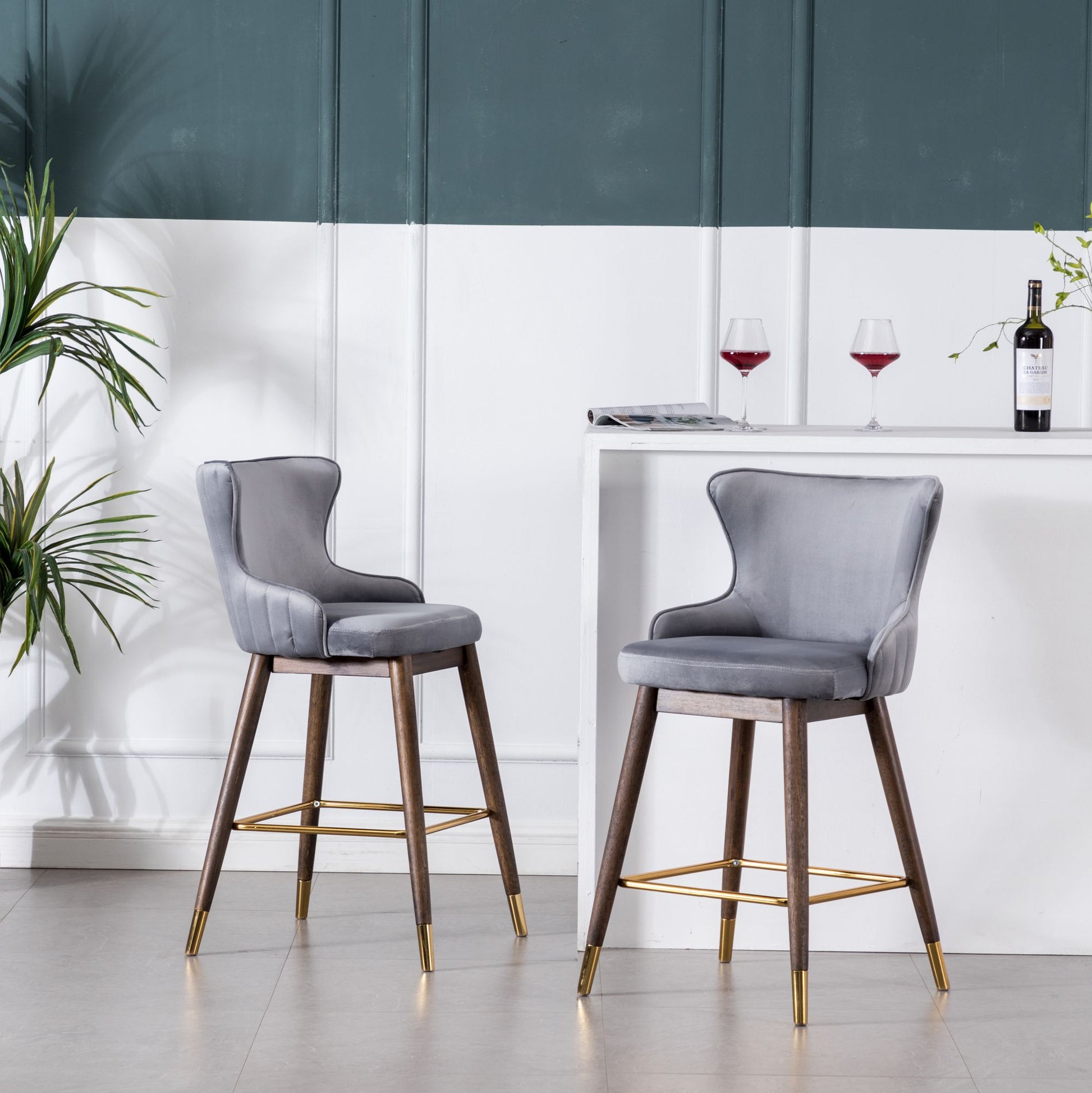 Leland Fabric Upholstered Counter Height Wingback Stools, Set of 2, Gray image 1