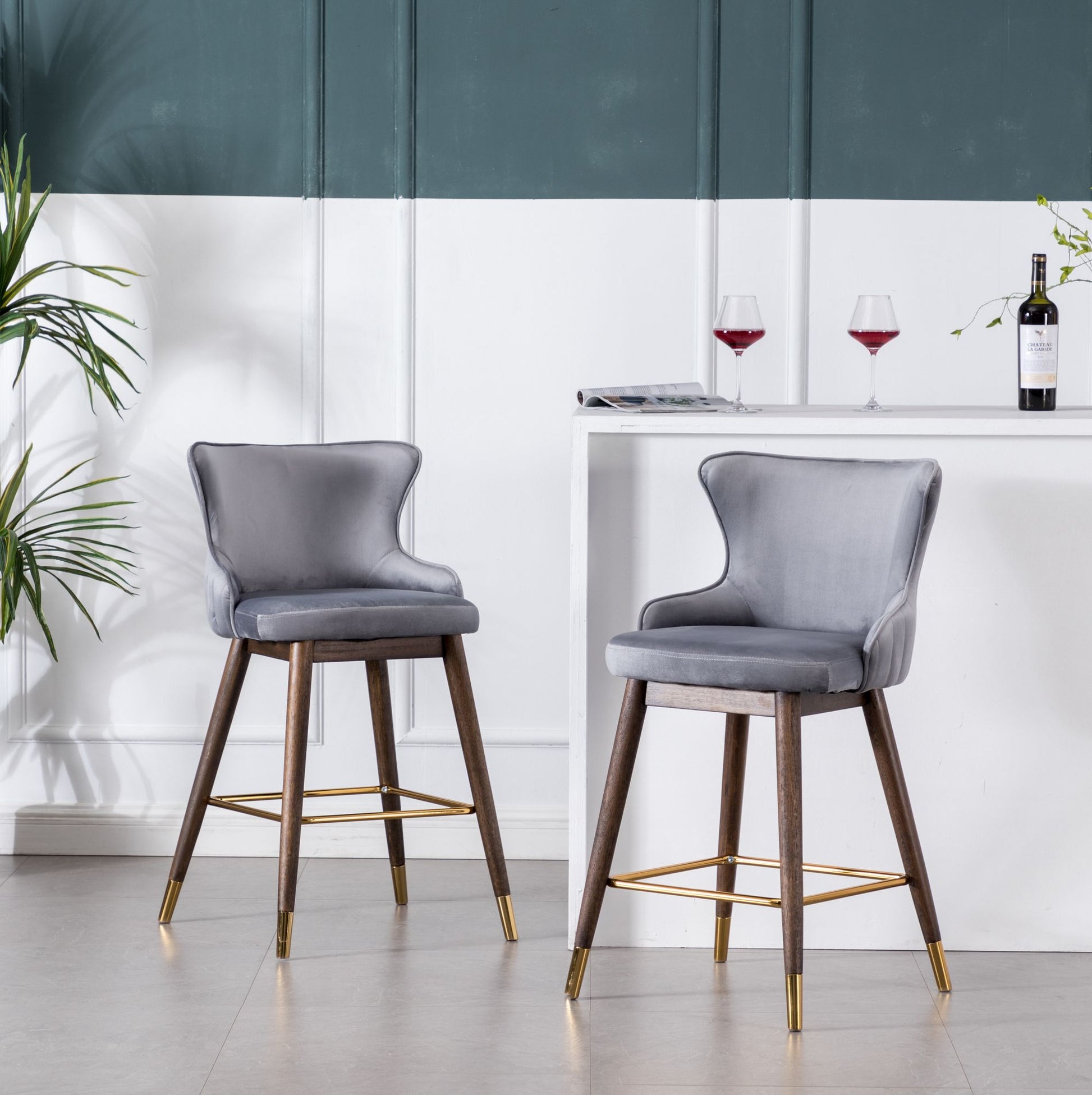 Leland Fabric Upholstered Counter Height Wingback Stools, Set of 2, Gray image 2