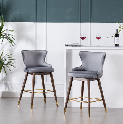Leland Fabric Upholstered Counter Height Wingback Stools, Set of 2, Gray image 2
