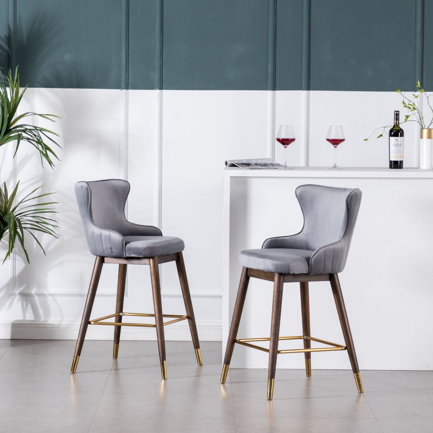 Leland Fabric Upholstered Counter Height Wingback Stools, Set of 2, Gray image 3