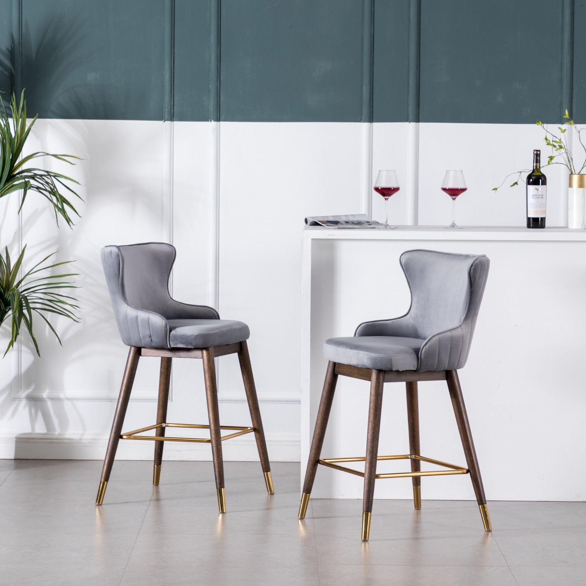 Leland Fabric Upholstered Counter Height Wingback Stools, Set of 2, Gray image 3