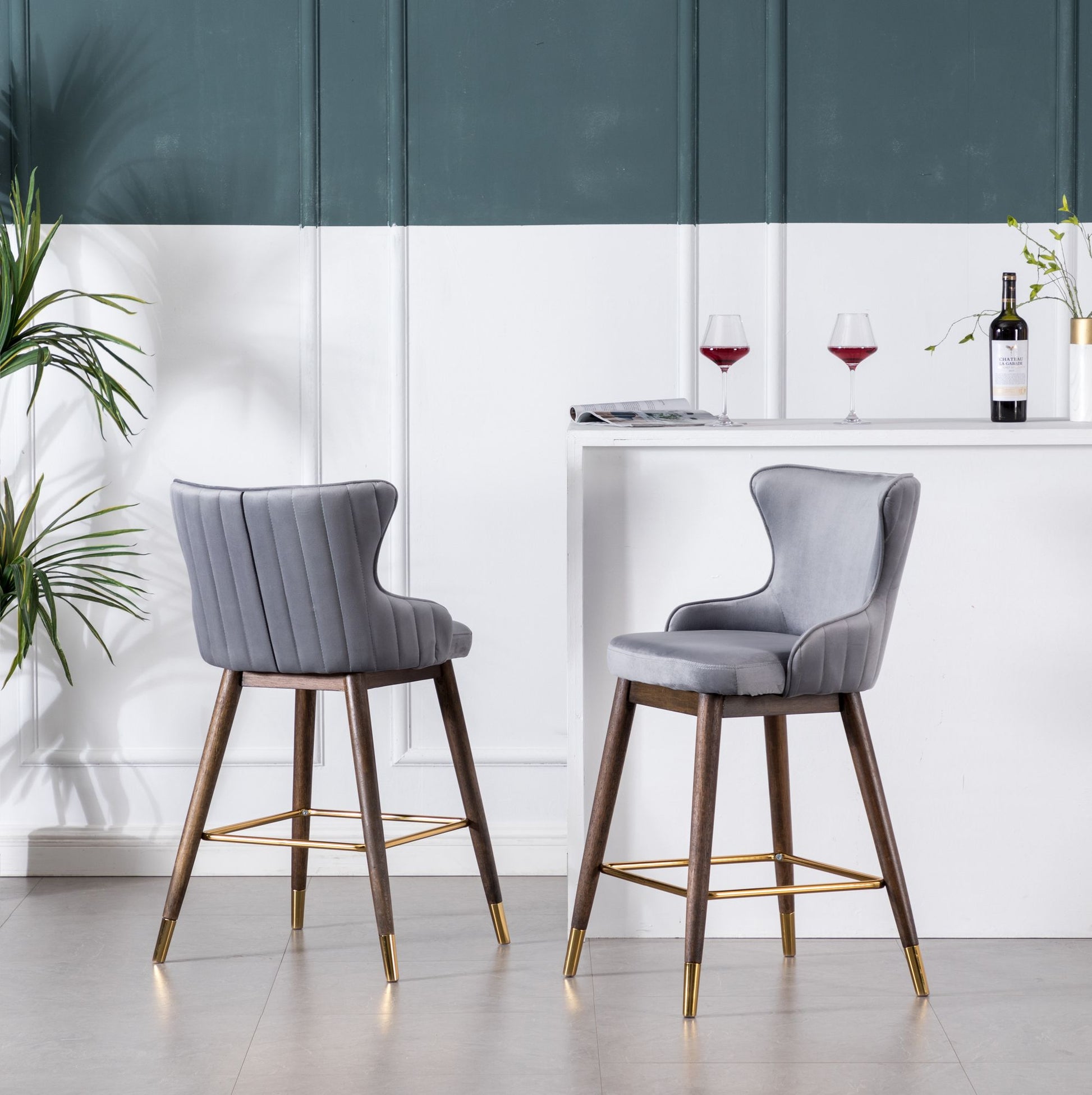 Leland Fabric Upholstered Counter Height Wingback Stools, Set of 2, Gray image 4