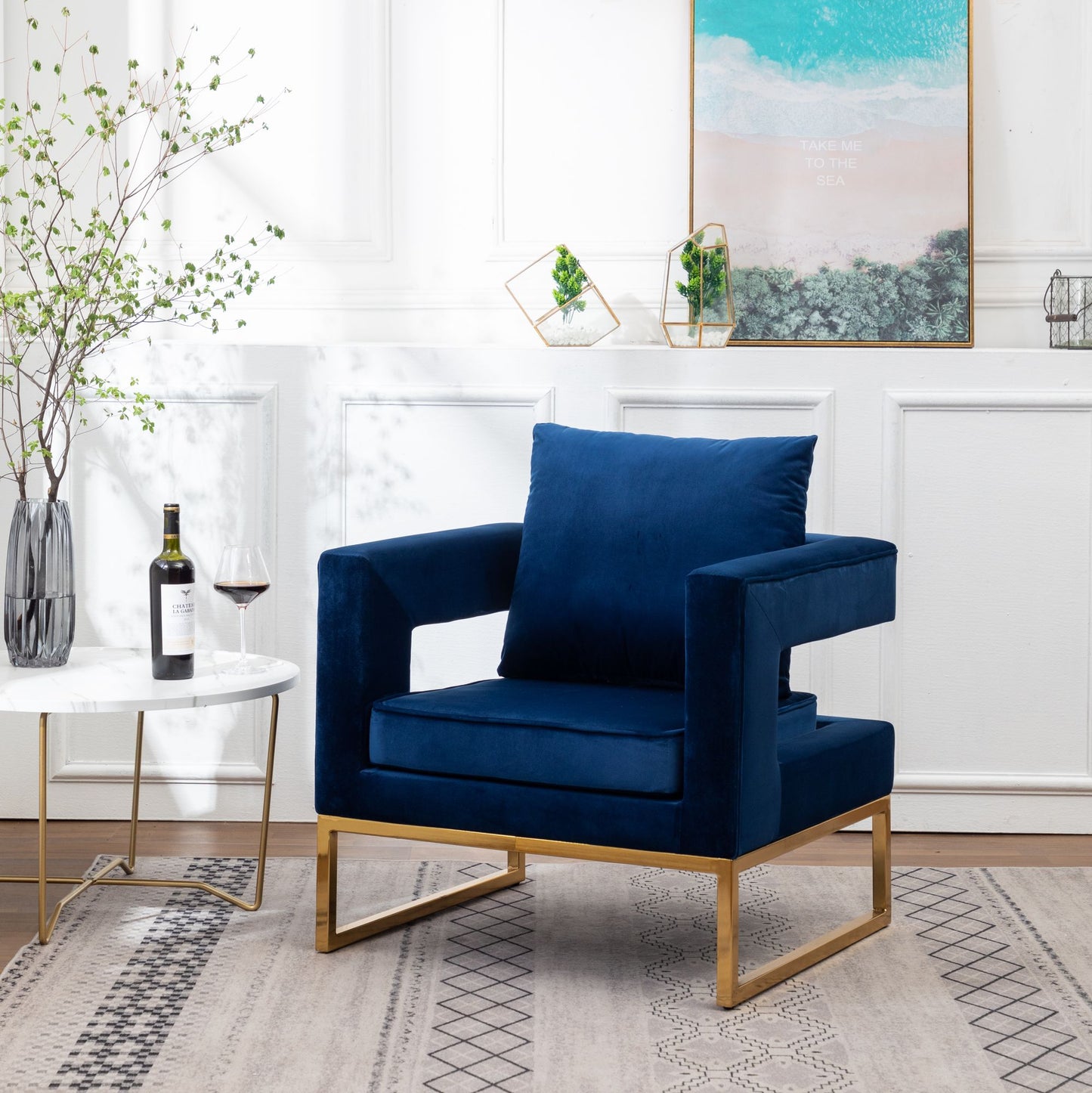 Lenola Contemporary Upholstered Accent Arm Chair, Blue image 1