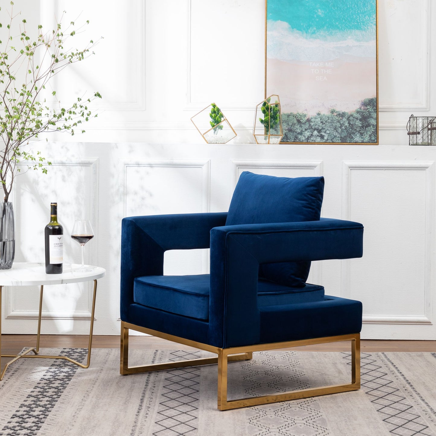 Lenola Contemporary Upholstered Accent Arm Chair, Blue image 2