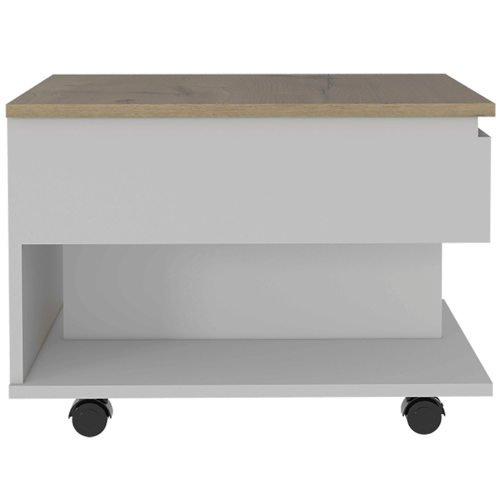 Lift Top Coffee Table, Casters, One Shelf, White / Light Oak image 5