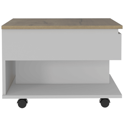Lift Top Coffee Table, Casters, One Shelf, White / Light Oak image 5