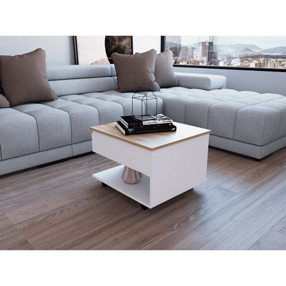 Lift Top Coffee Table, Casters, One Shelf, White / Light Oak image 1