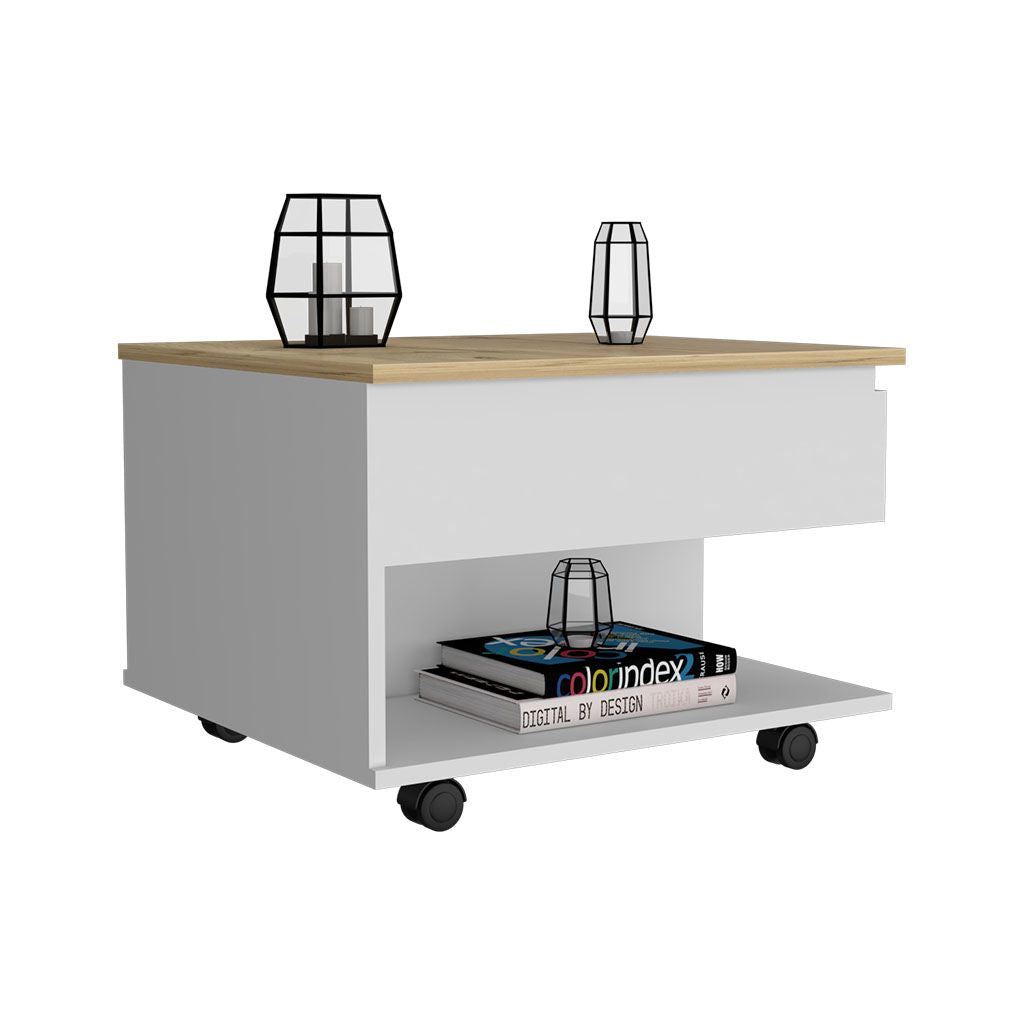 Lift Top Coffee Table, Casters, One Shelf, White / Light Oak image 4