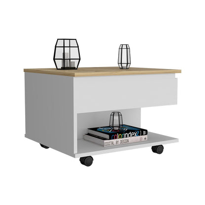 Lift Top Coffee Table, Casters, One Shelf, White / Light Oak image 4