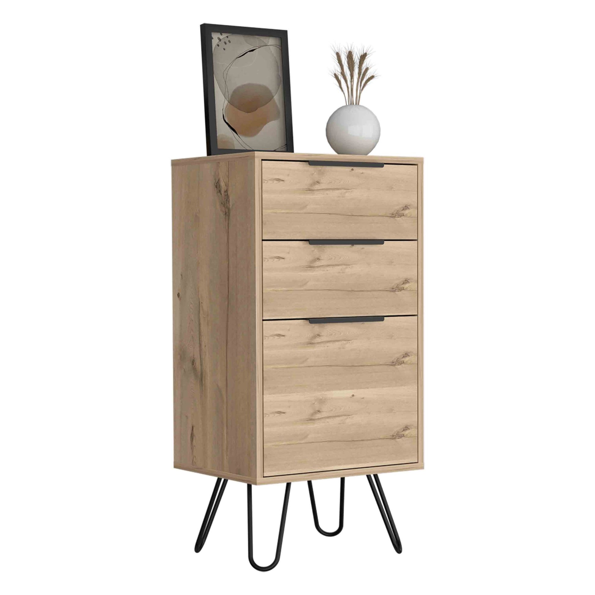 Light Dresser 35"H, 17"W, Superior Top,Three Drawers, Hairpin Legs, Light Oak image 4