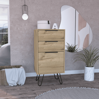 Light Dresser 35"H, 17"W, Superior Top,Three Drawers, Hairpin Legs, Light Oak image 1