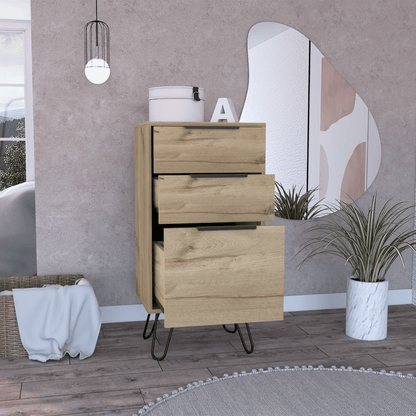 Light Dresser 35"H, 17"W, Superior Top,Three Drawers, Hairpin Legs, Light Oak image 2