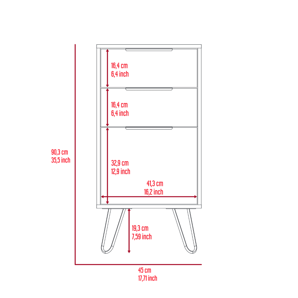 Light Dresser 35"H, 17"W, Superior Top,Three Drawers, Hairpin Legs, Light Oak image 6