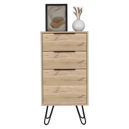 Light Dresser 35"H, 17"W, Superior Top,Three Drawers, Hairpin Legs, Light Oak image 3