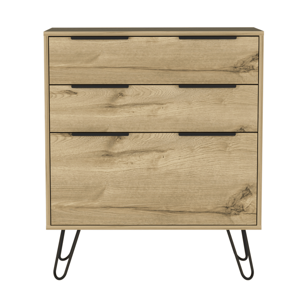 Light Dresser 35"H, Three Drawers, Superior Top, Hairpin Legs, Light Oak image 3