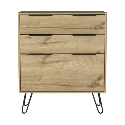 Light Dresser 35"H, Three Drawers, Superior Top, Hairpin Legs, Light Oak image 3