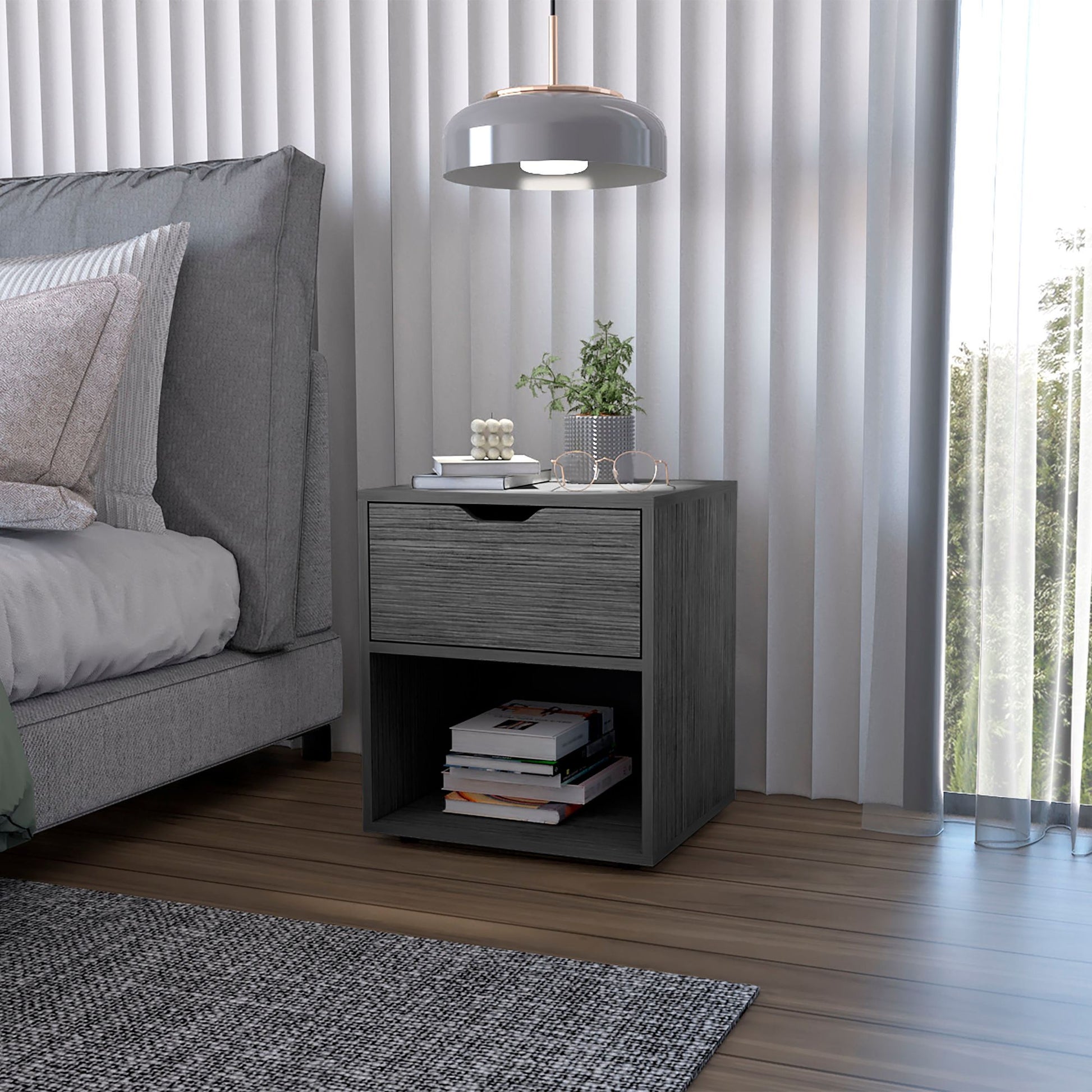 Light Gray Elegant Drawer Nightstand image 1