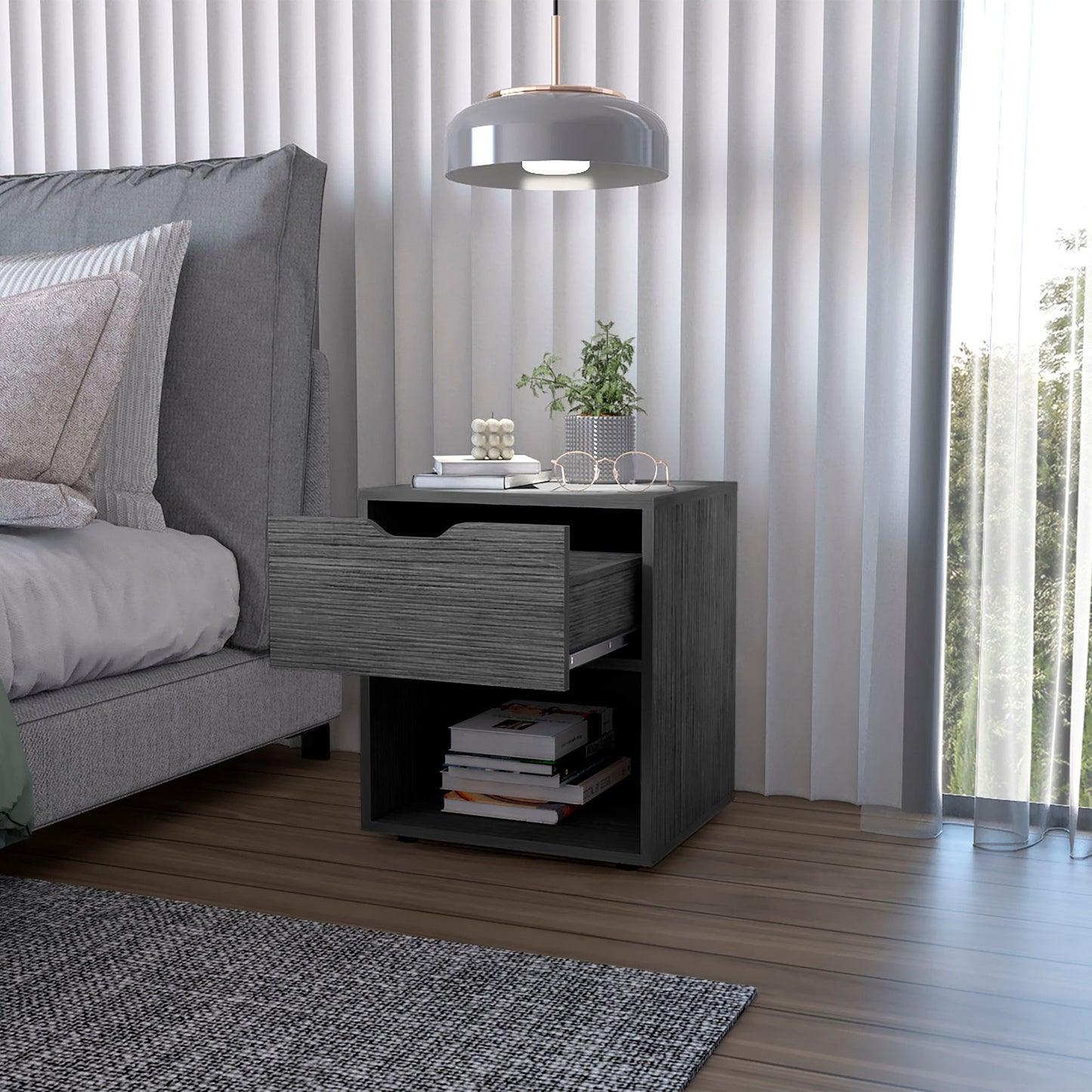 Light Gray Elegant Drawer Nightstand image 2