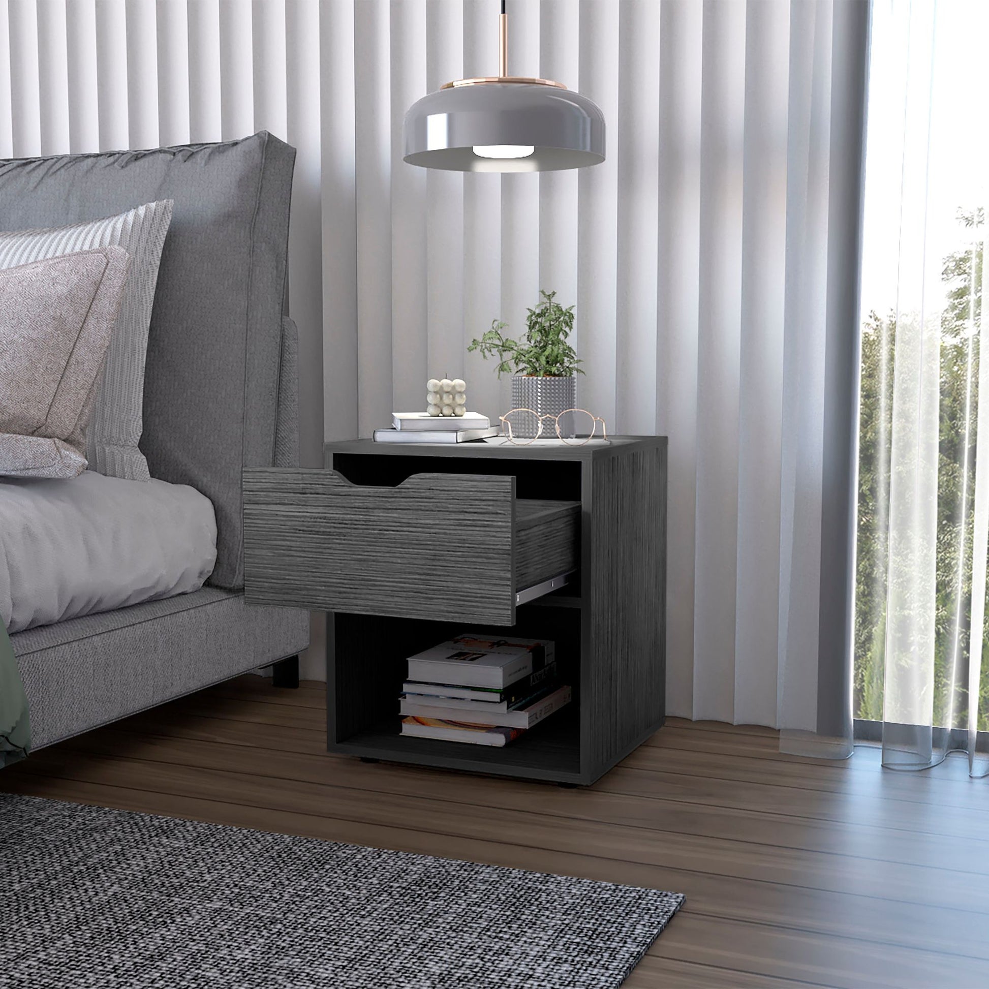Light Gray Elegant Drawer Nightstand image 2