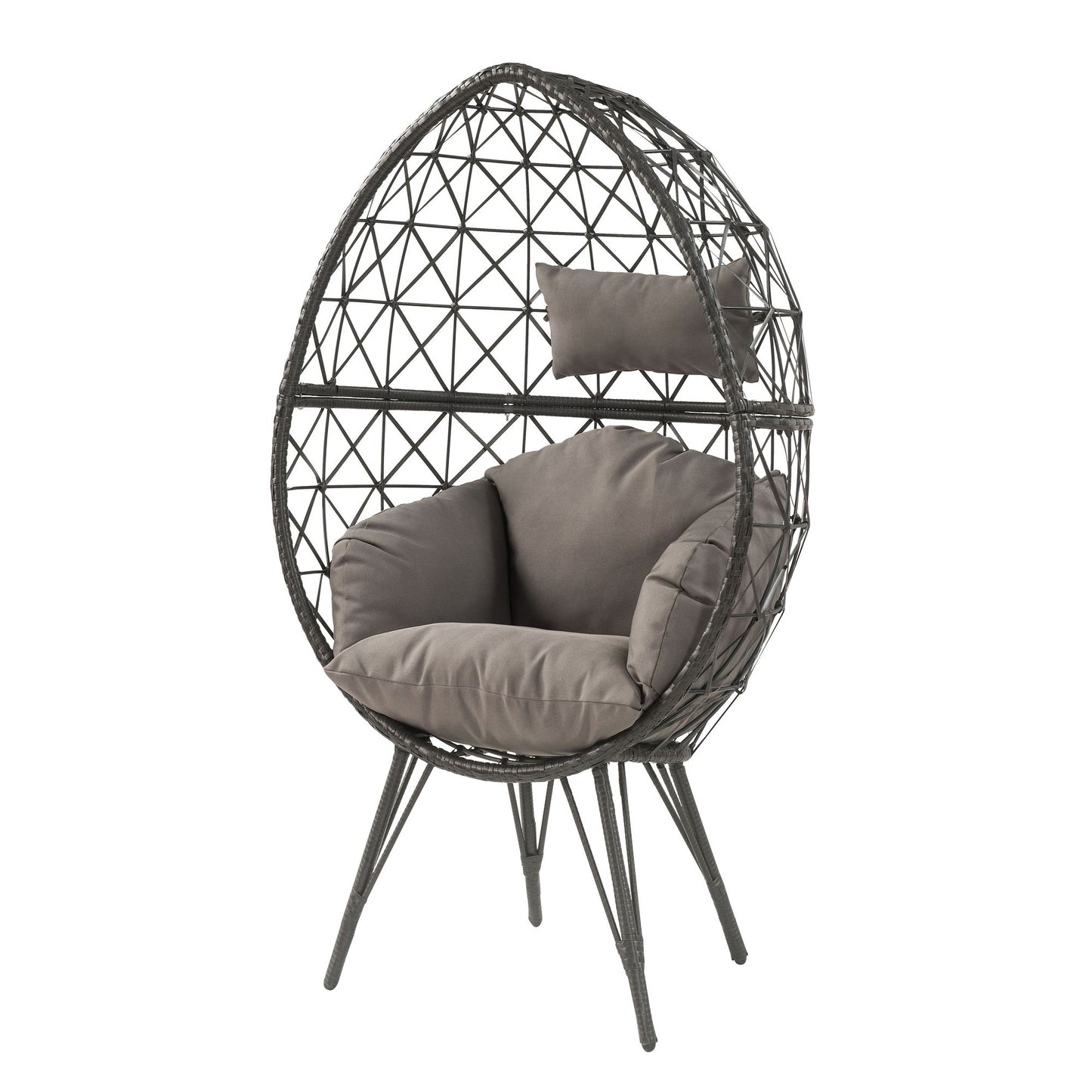 Light Grey and Black Patio Chair with Upholstered Cushion image 2