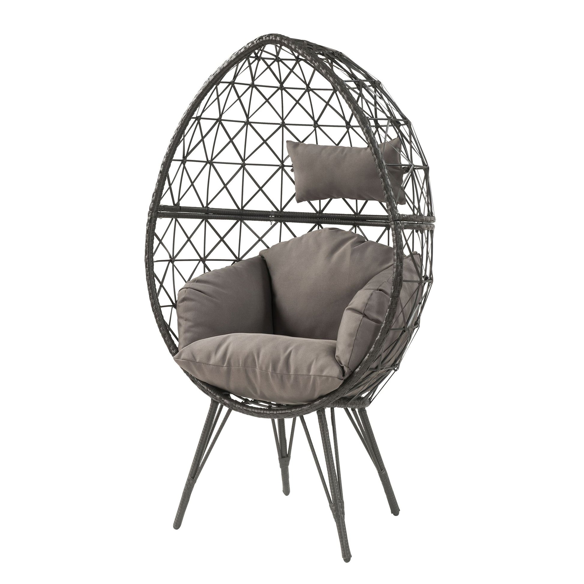 Light Grey and Black Patio Chair with Upholstered Cushion image 2