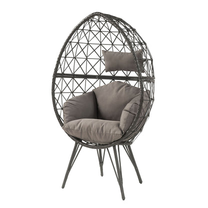 Light Grey and Black Patio Chair with Upholstered Cushion image 2