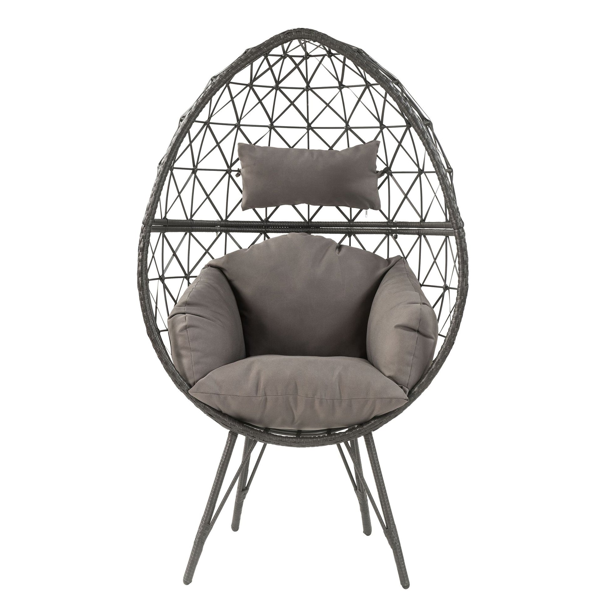Light Grey and Black Patio Chair with Upholstered Cushion image 3