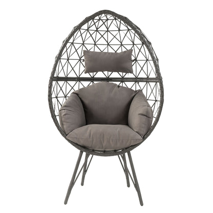 Light Grey and Black Patio Chair with Upholstered Cushion image 3