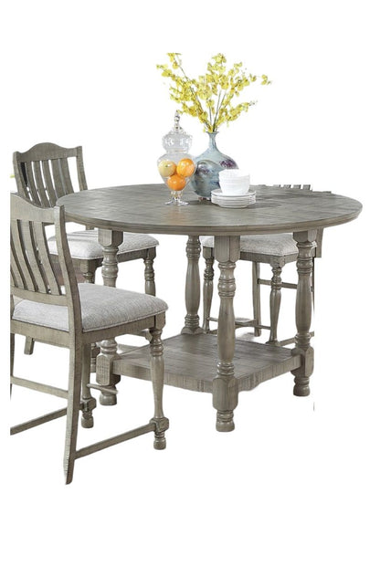 Light Grey Dining Table Round Dining Table 1pc Table Only Open Shelf Acacia Veneer Dining Room Furniture image 3