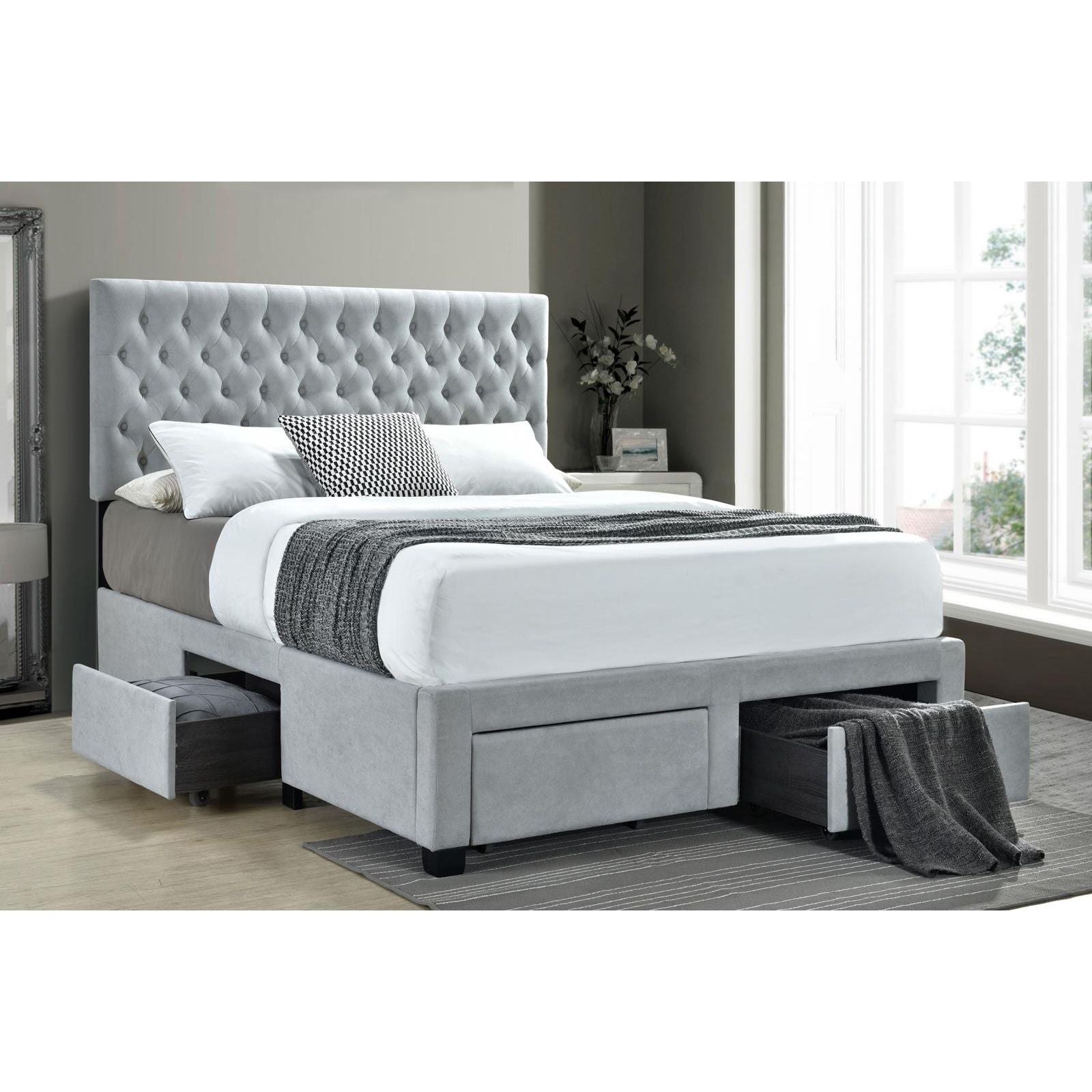 Light Grey Tufted 4-drawer Full Storage Bed image 1