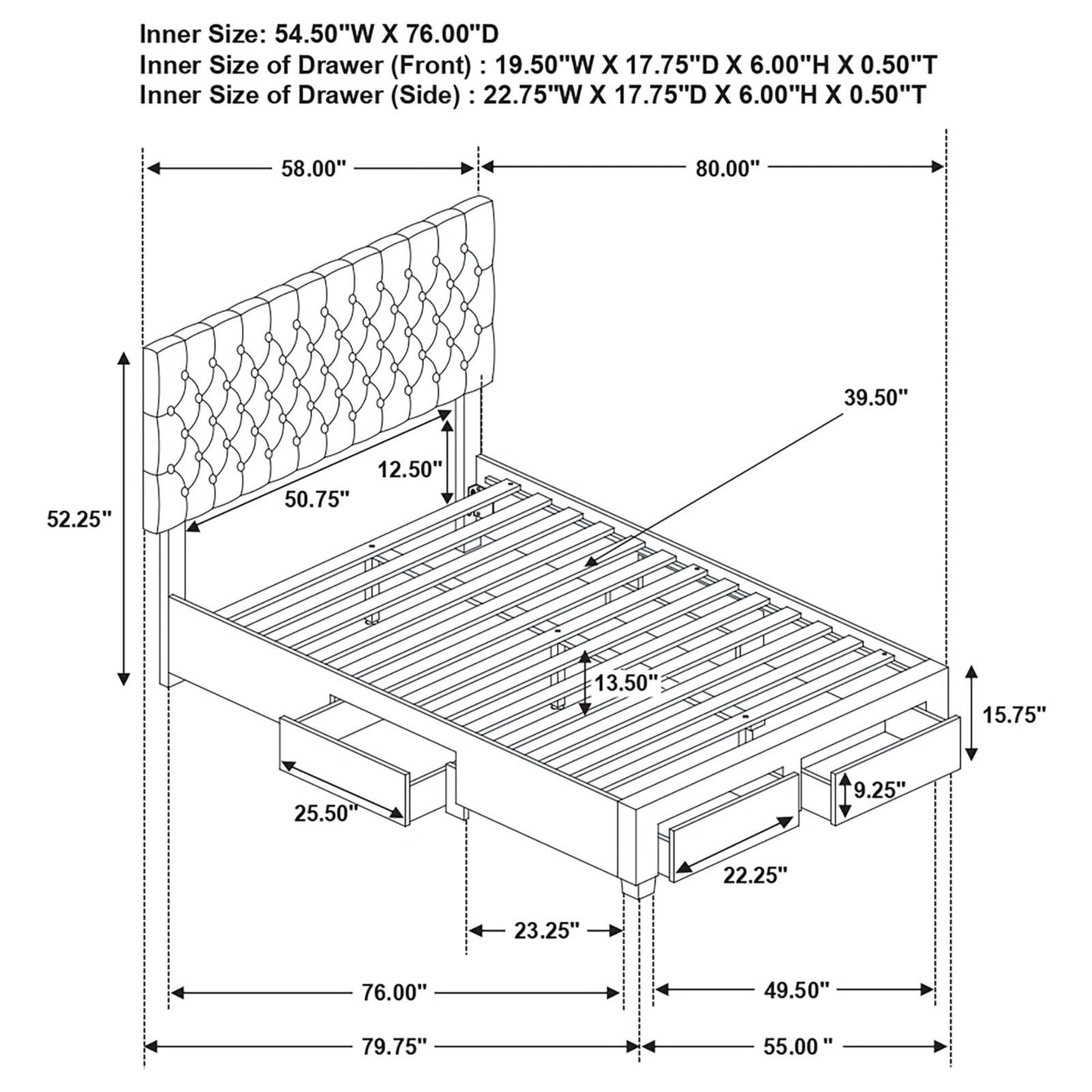 Light Grey Tufted 4-drawer Full Storage Bed image 5