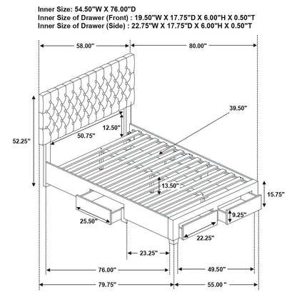 Light Grey Tufted 4-drawer Full Storage Bed image 5