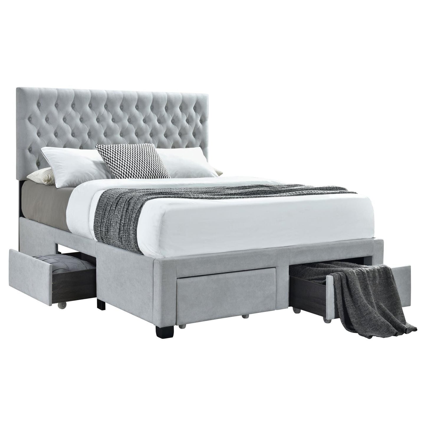 Light Grey Tufted 4-drawer Full Storage Bed image 2