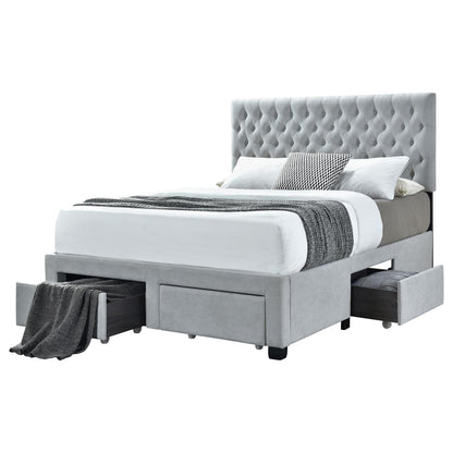 Light Grey Tufted 4-drawer Full Storage Bed image 3