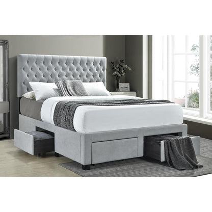 Light Grey Tufted 4-drawer Queen Storage Bed image 1