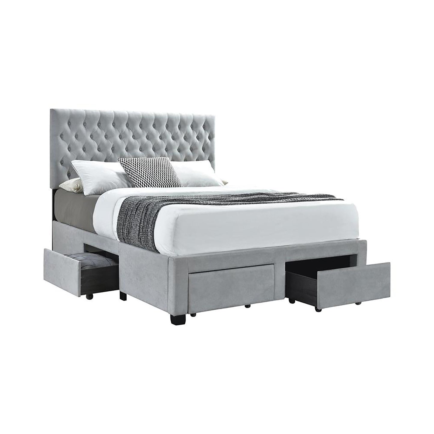Light Grey Tufted 4-drawer Queen Storage Bed image 2