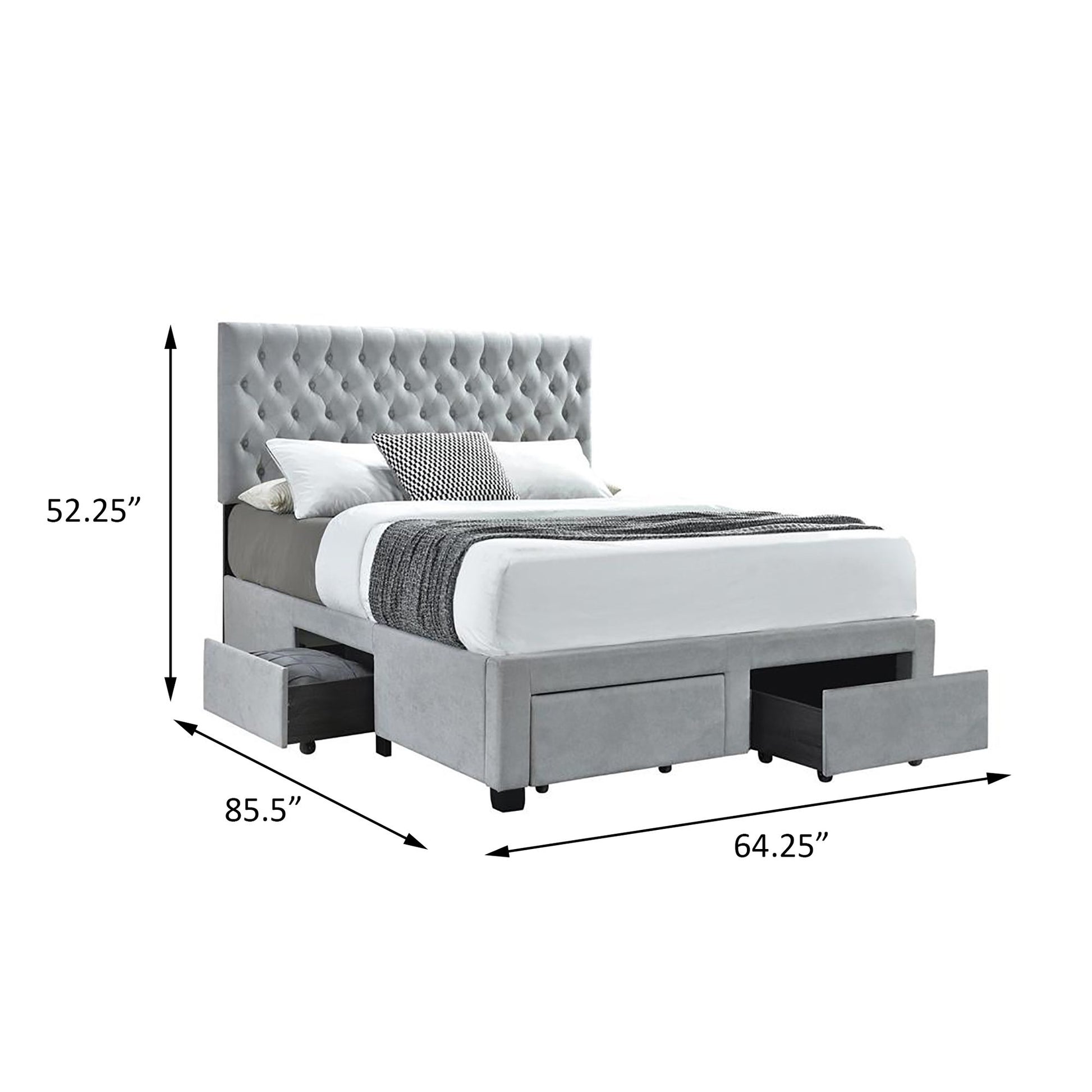 Light Grey Tufted 4-drawer Queen Storage Bed image 5