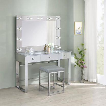 Light Grey Upholstered Square Vanity Stool image 6
