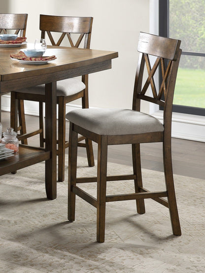 Light Oak Finish Counter Height Chairs Set of 2 Padded Seat Double Cross Back Wooden Kitchen Dining Funiture image 3