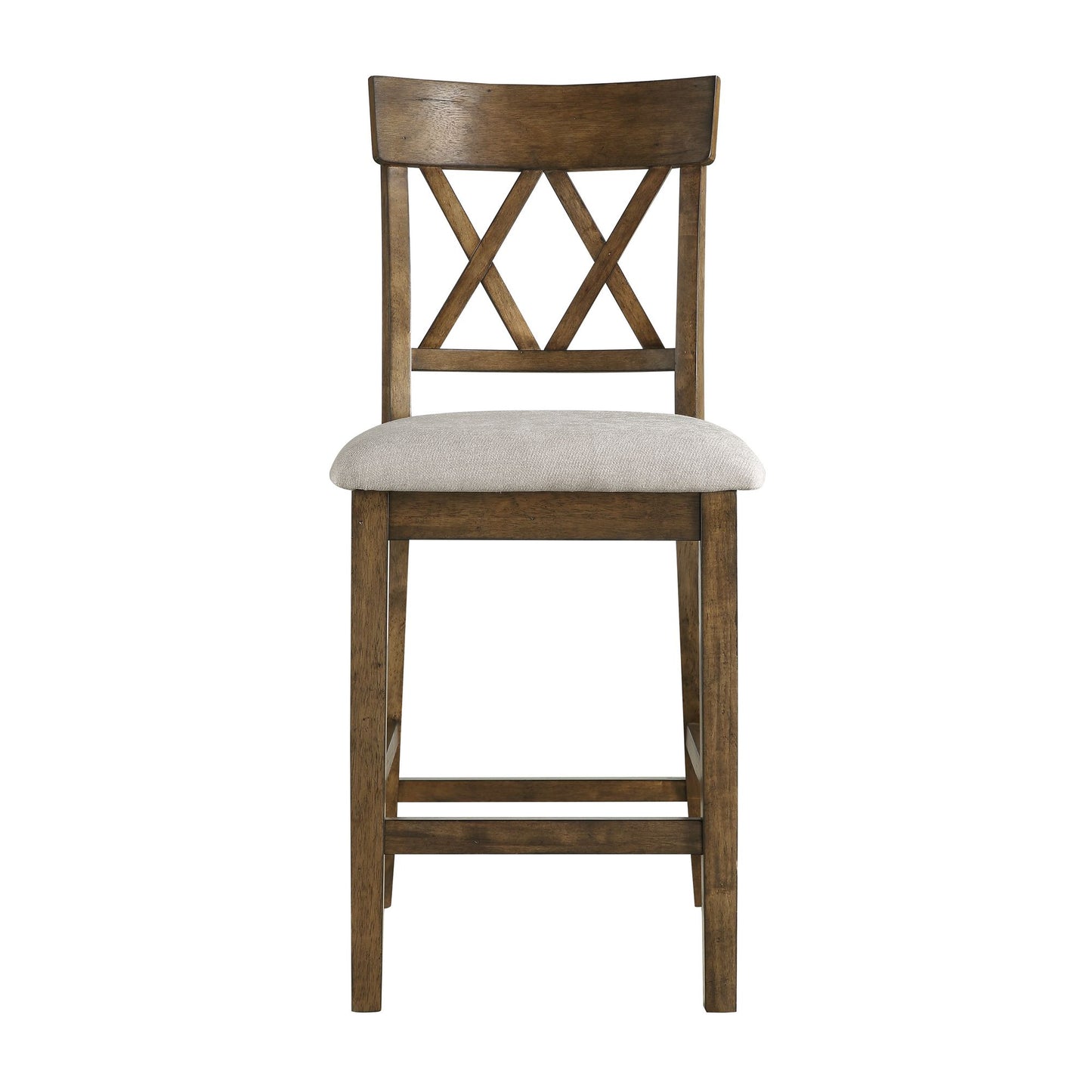 Light Oak Finish Counter Height Chairs Set of 2 Padded Seat Double Cross Back Wooden Kitchen Dining Funiture image 2