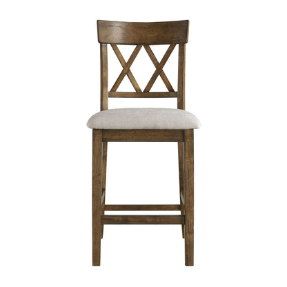 Light Oak Finish Counter Height Chairs Set of 2 Padded Seat Double Cross Back Wooden Kitchen Dining Funiture image 2