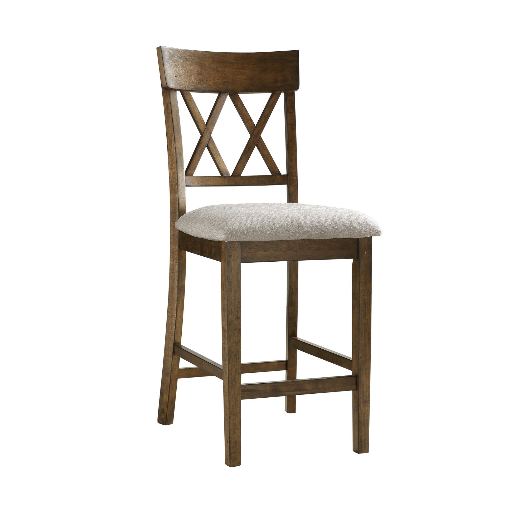 Light Oak Finish Counter Height Chairs Set of 2 Padded Seat Double Cross Back Wooden Kitchen Dining Funiture image 1