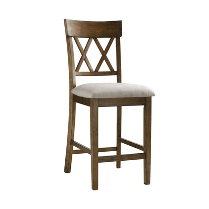 Light Oak Finish Counter Height Chairs Set of 2 Padded Seat Double Cross Back Wooden Kitchen Dining Funiture image 1