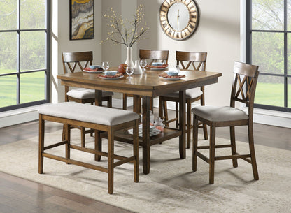 Light Oak Finish Counter Height Chairs Set of 2 Padded Seat Double Cross Back Wooden Kitchen Dining Funiture image 4