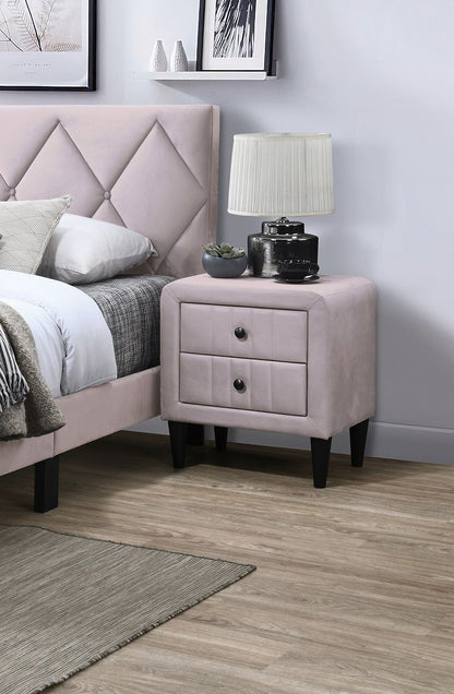 Light Pink Color Velvet Gorgeous 1pc Nightstand Bedside Table 2x Drawers Bedroom Furniture Sleek Design Tempered Legs image 1
