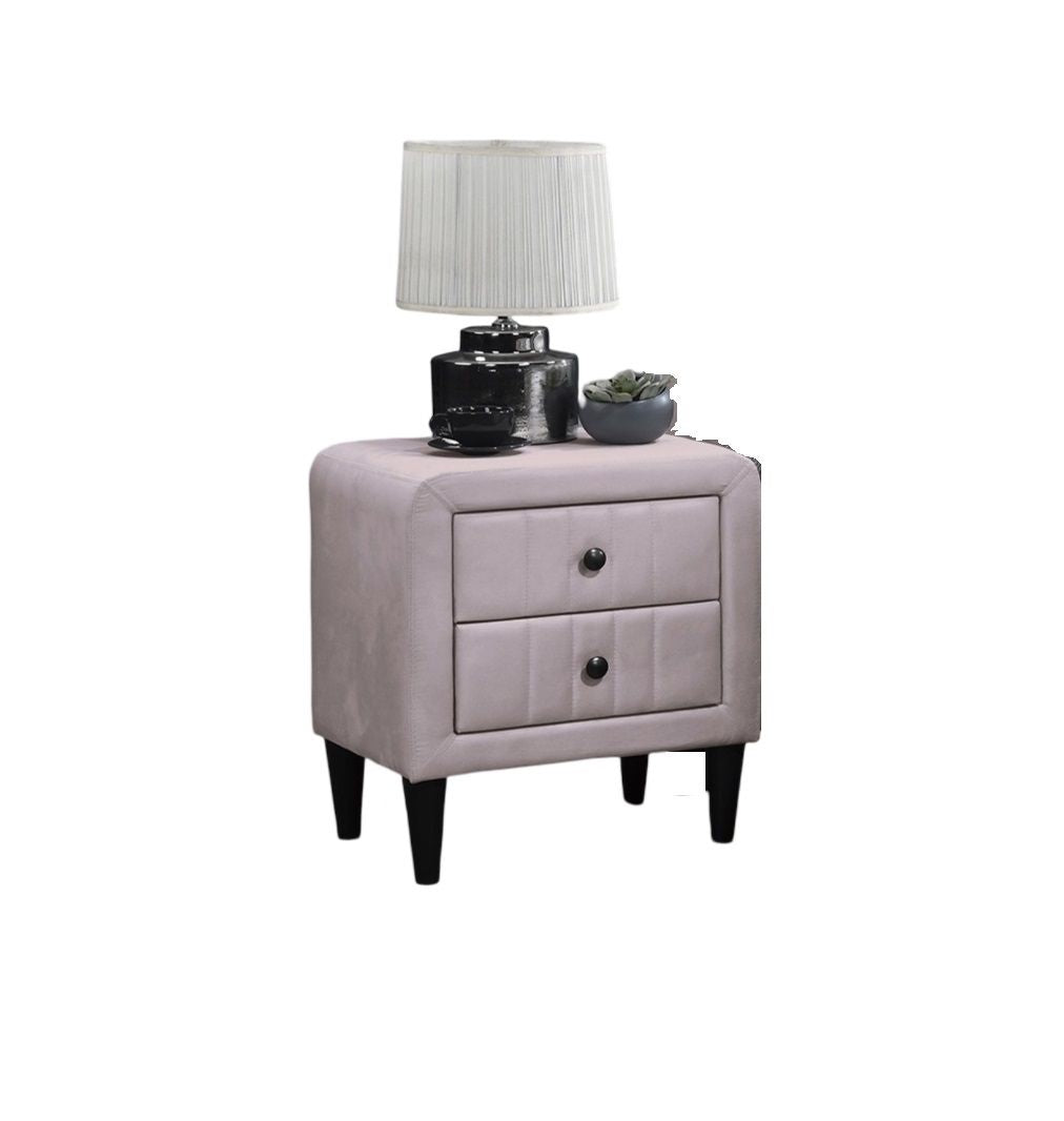 Light Pink Color Velvet Gorgeous 1pc Nightstand Bedside Table 2x Drawers Bedroom Furniture Sleek Design Tempered Legs image 2