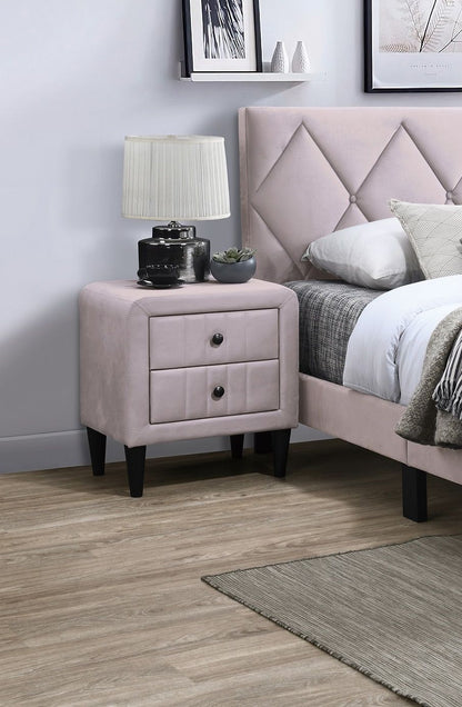 Light Pink Color Velvet Gorgeous 1pc Nightstand Bedside Table 2x Drawers Bedroom Furniture Sleek Design Tempered Legs image 3