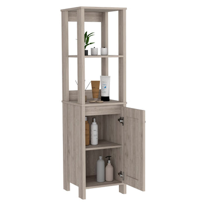 Linen Single Door Cabinet 59" H, Two Interior Shelves, Two Open Shelves, Light Gray image 7